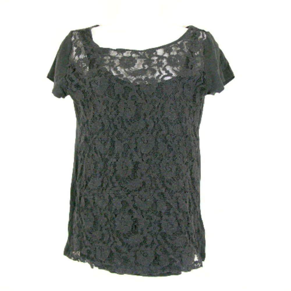 Ann Taylor Loft Sheer Black Lace Top - Size Medium